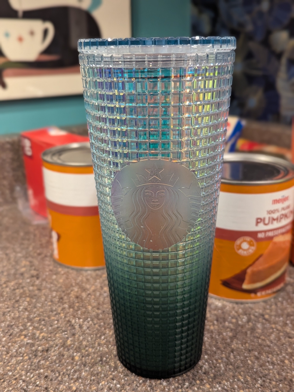 Starbucks Iridescent Blue-Green Studded Bling Cup